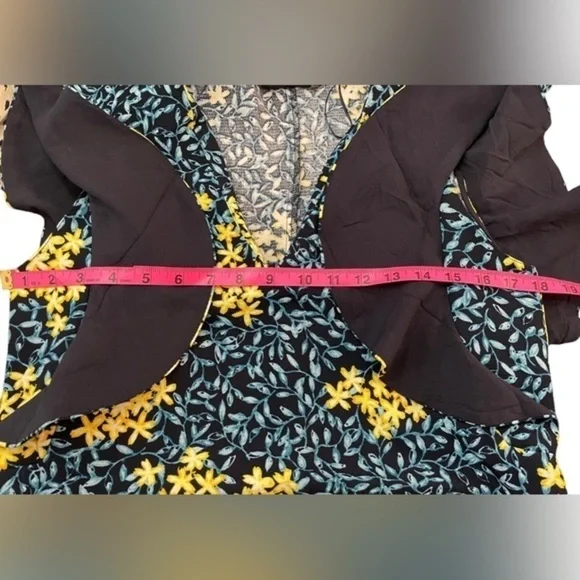 Zara Womens‎ Blue Yellow Crepe Floral Vneck Ruffle Cap Sleeve Mini Dress Medium - Picture 4 of 5